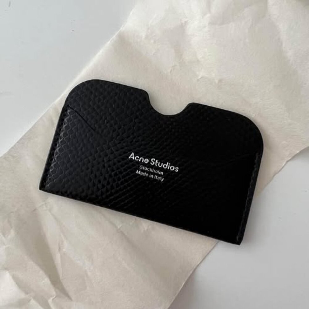 Brand New Acne Studios Cardholder Wallet Silver Details Black Textured Leather